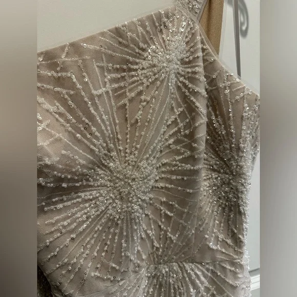 Marchesa One-Shoulder Cream Tiered Dress